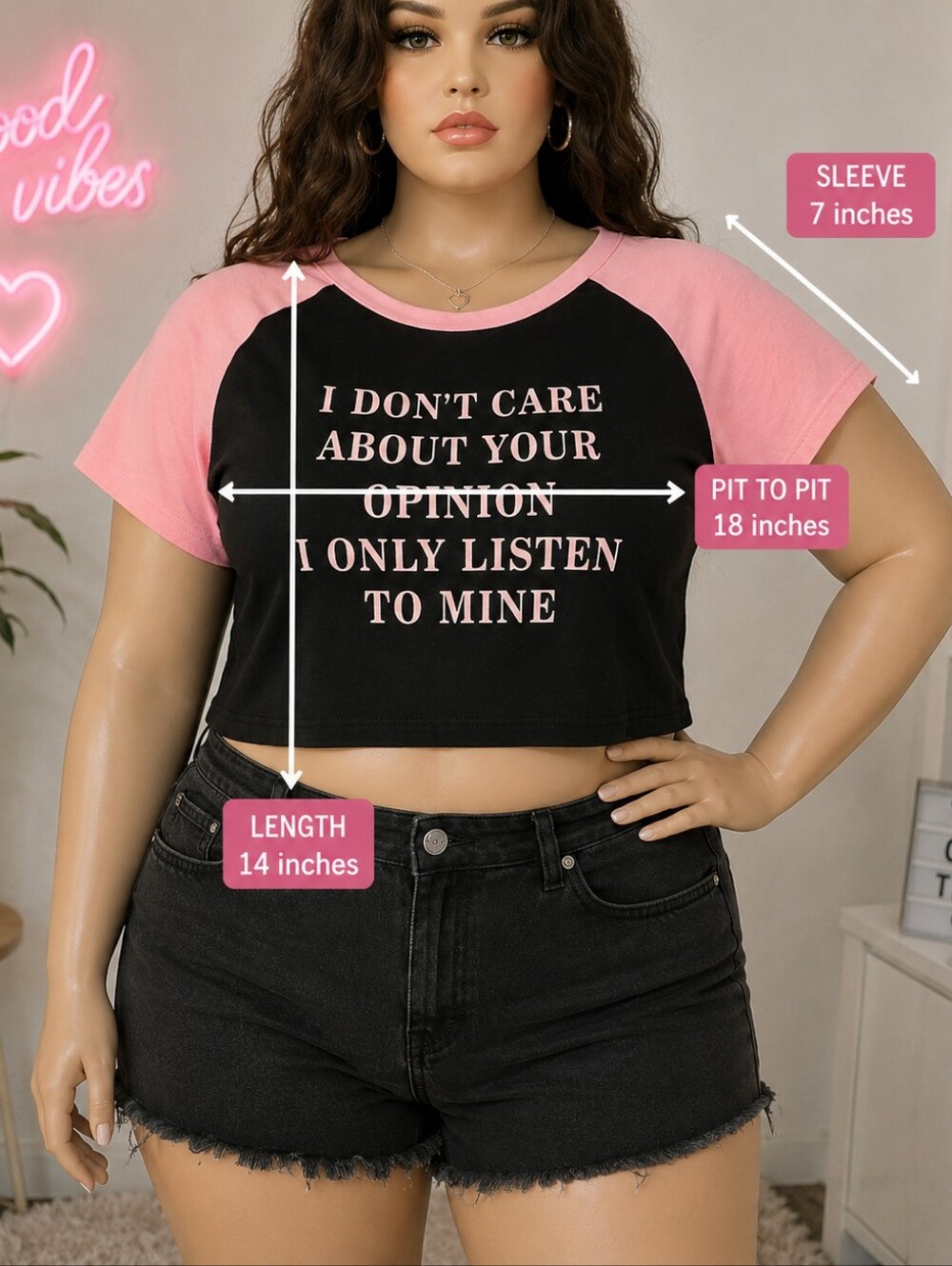 SHEIN EZwear 3X Black Pink Raglan Crop Top Graphic Statement Tee NWT